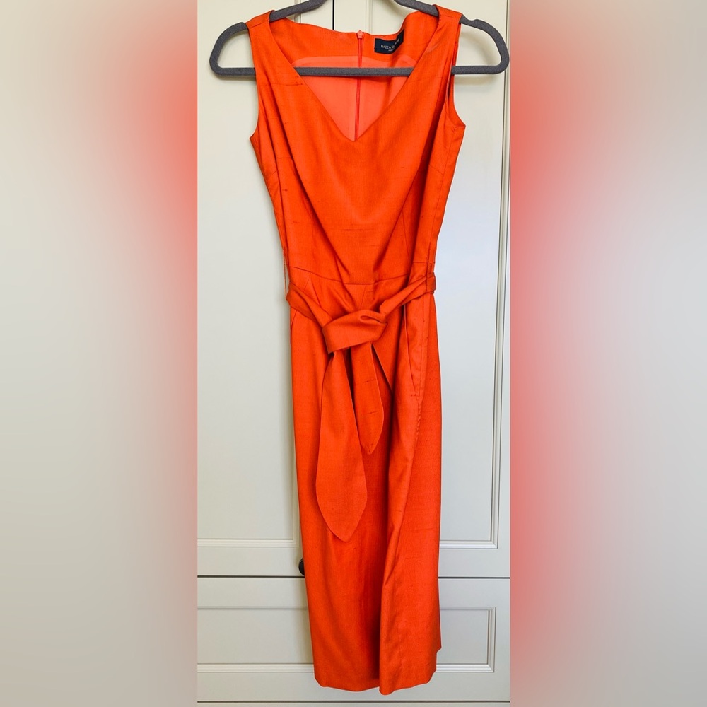 Piazza Sempione Italy Silk-Taffeta Belted Sleeveless Cocktail Midi Dress…